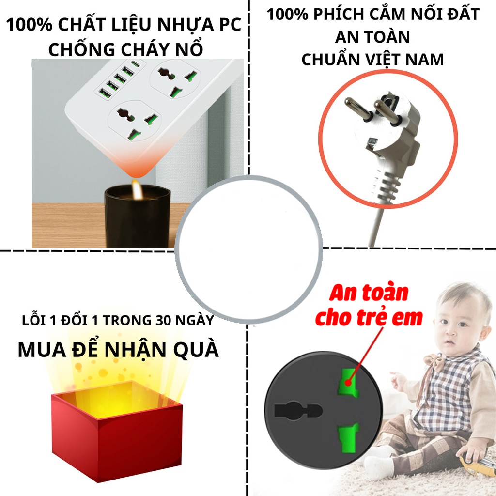 Ổ cắm điện thông minh POWER T25 sử dụng đa năng 8 cổng USB 2 cổng type c 4 rắc cắm sạc nhanh 4.2A Max 3000W an toàn dây dài 2m - Hàng chính hãng