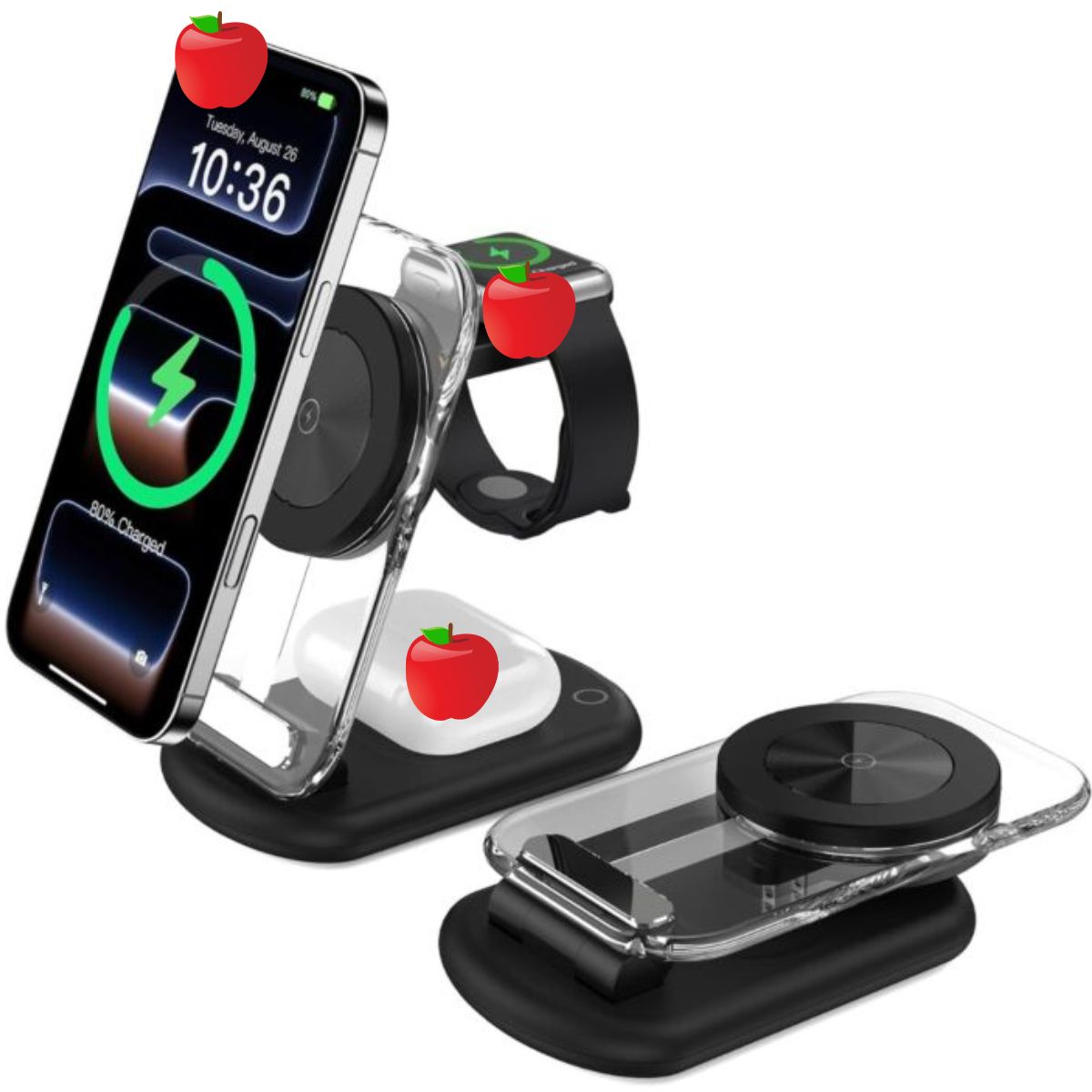 Đế sạc không dây Magnetic 3 in 1 xếp gọn 15W Choetech T618 trong suốt có đèn - Hàng chính hãng