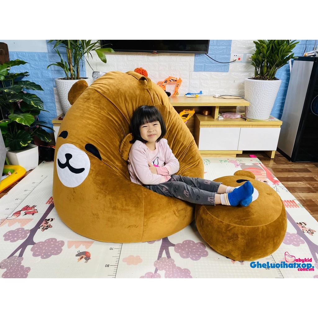 Ghế lười hạt xốp Babykid hình gấu, cỡ S, chất nhung lạnh mềm mịn