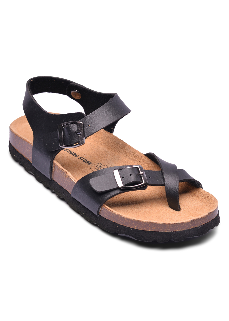 Giày Sandal Nữ Xỏ Ngón Đen Đế Trấu HuuCuong 2133