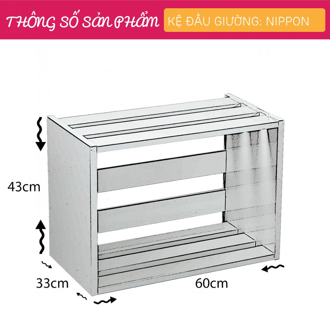 Kệ gỗ đầu giường hiện đại SMLIFE Nippon | Gỗ MDF dày 17mm chống ẩm | D60xR33xC43cm