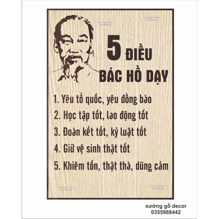 Tranh Bác Hồ- Tranh Treo Tường Bằng Gỗ 5 Điều Bác Dạy.