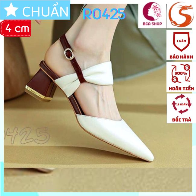 Giày cao gót nữ bít mũi 4p RO425 ROSATA đế vuông, nhấn nơ cách điệu, thời trang tại BCASHOP - màu trắng