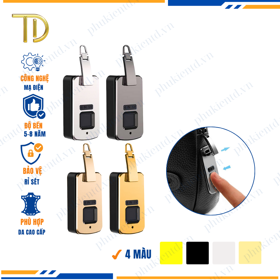 Khóa vân tay túi xách cao cấp công nghệ mạ điện Electroplating độ bền 5-8 năm