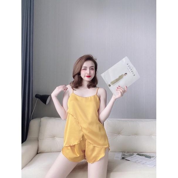 Đồ ngủ sexy nữ, Bộ đồ ngủ hai dây, Bộ ngủ đùi satin loại một mềm mịn mát