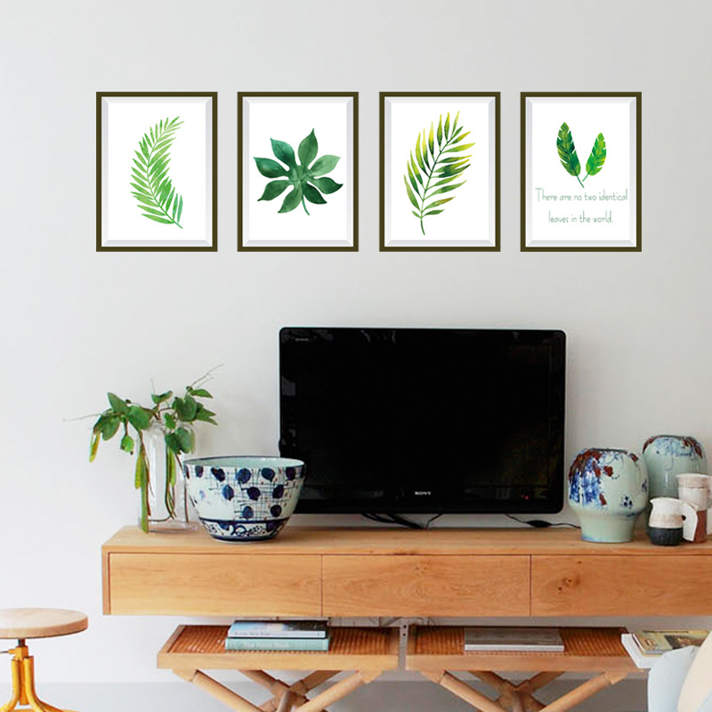 Decal dán tường 3D set 4 tấm khung tranh lá dương sĩ DKN125