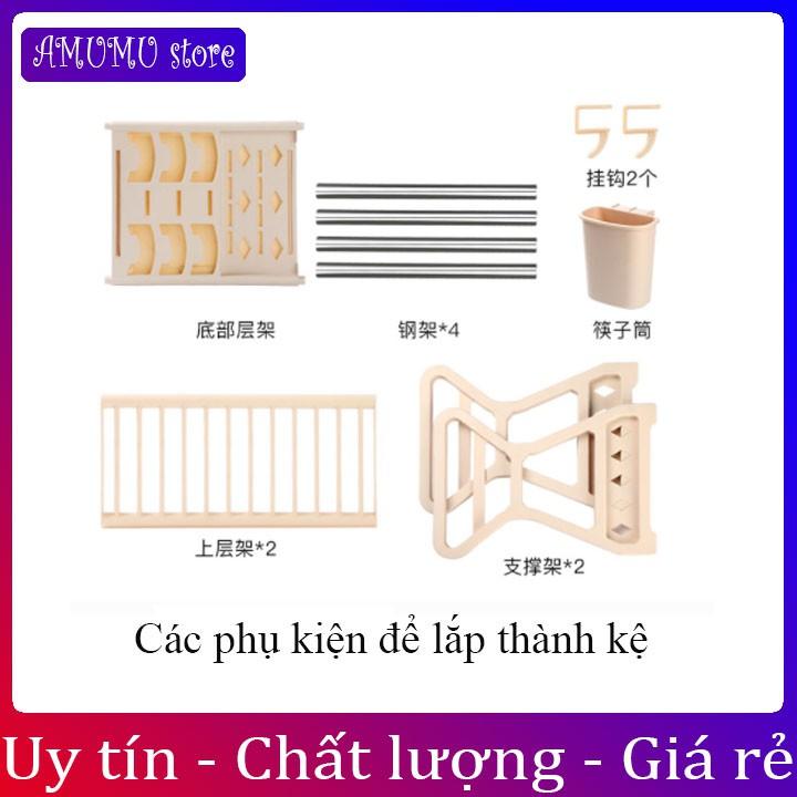 Kệ để bát 2 tầng có ống đựng đũa nhà bếp phòng trọ, Kệ để bát đĩa thoát nước thông minh, Tủ đựng bát mini thông minh