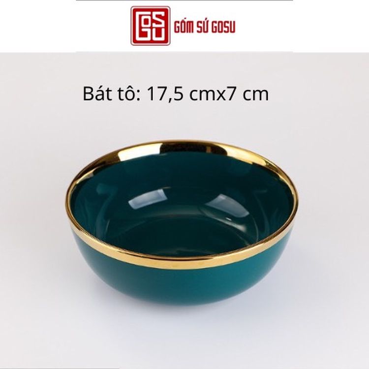 Bộ Bát Đĩa Cao Cấp, Chén Đĩa Decor Đẹp 26 Chi Tiết Xanh Viền Vàng Phong Cách Bắc Âu