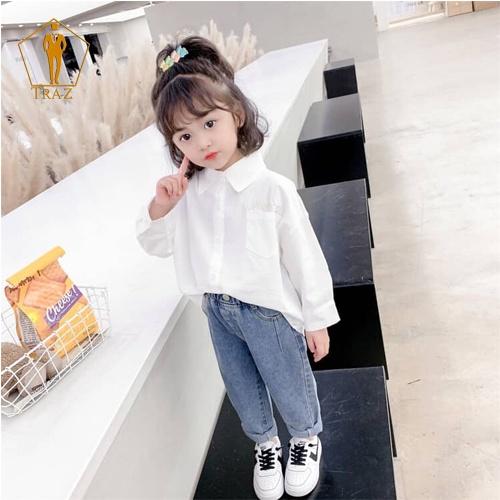 Áo sơ mi TRAZ trắng tinh khiết sang trọng cho bé trai và gái 9-45kg