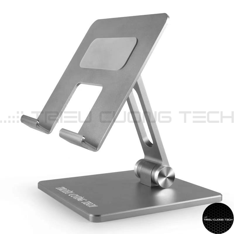 Giá Đỡ Để Bàn Máy Tính Bảng Ipad Điện Thoại Hợp Kim Nhôm Cao Cấp Màu Xám - Điều Chỉnh Góc Độ - Trục Kép- Gấp Lại Tiện Lợi Hàng Chính Hãng