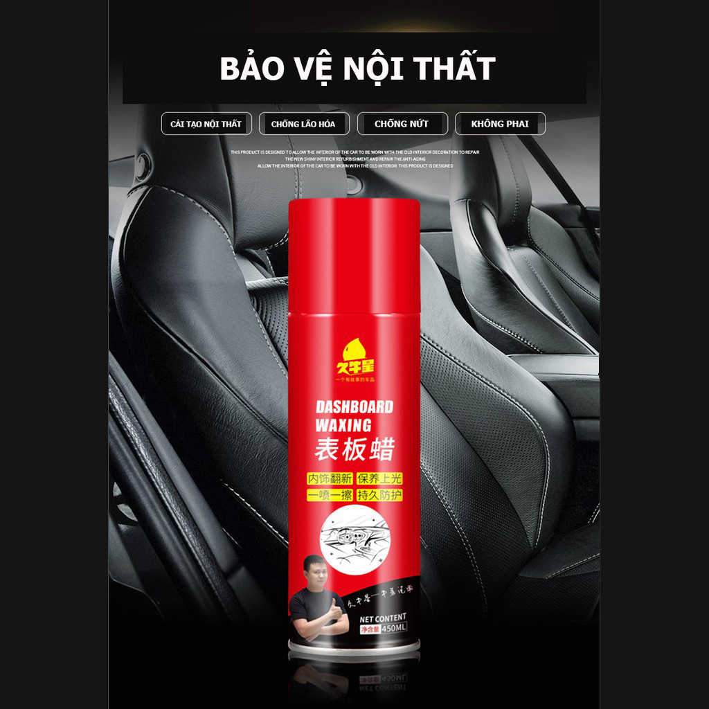 Chai xịt làm sạch dàn nhựa nhám, vỏ xe Phục Hồi Làm Mới Ghế Da DASHBOARD WAXING 450ml
