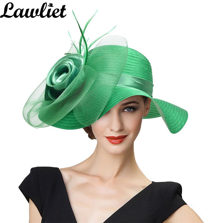 Nón Rộng Vành Nón Mùa Hè Cho Nữ Lông Vũ Lưới Fascinator Miếng Vải Cô Dâu Của Mẹ Nón Cưới Derby Giáo Hội Bãi Biển Nắp