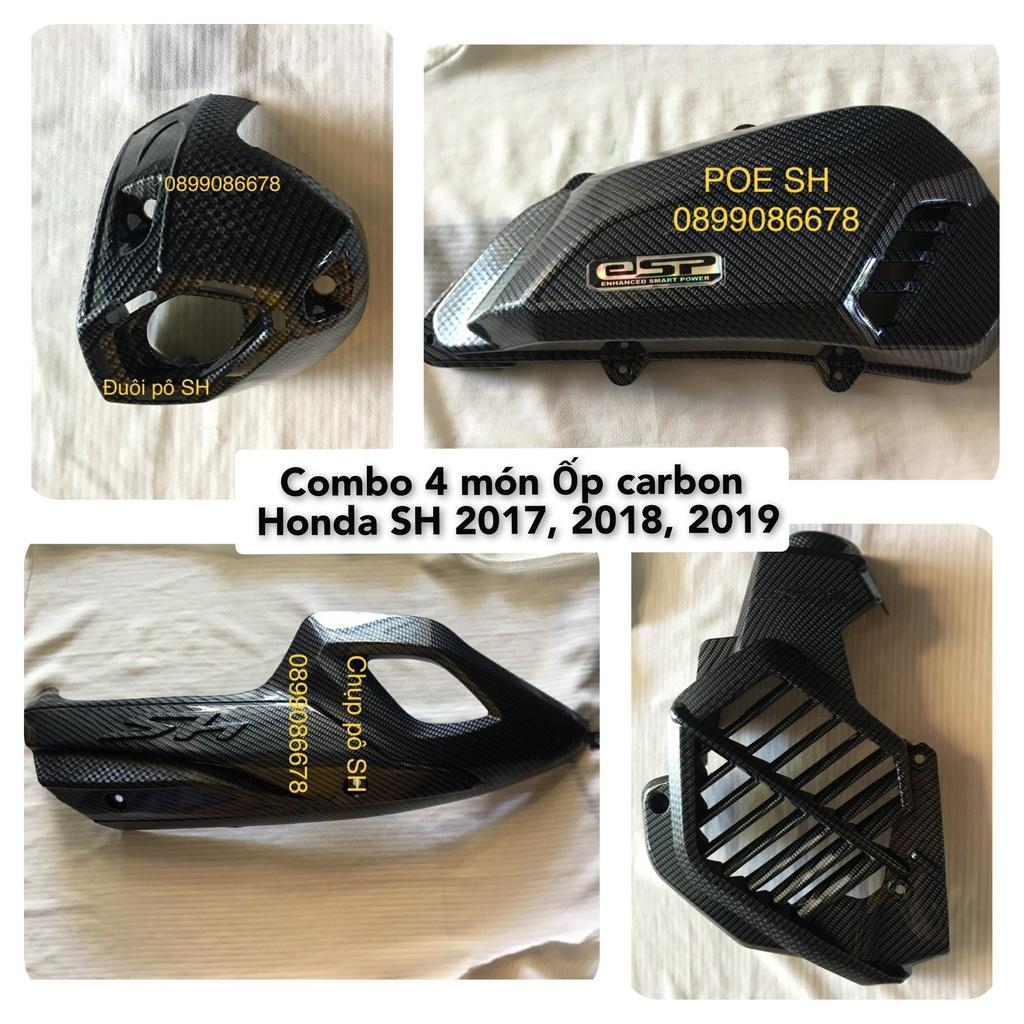 Combo 4 món Ốp Carbon Dành Cho Honda SH 2017, SH 2018, SH 2019 - Che pô, Quạt gió , Pô E, Đuôi Pô