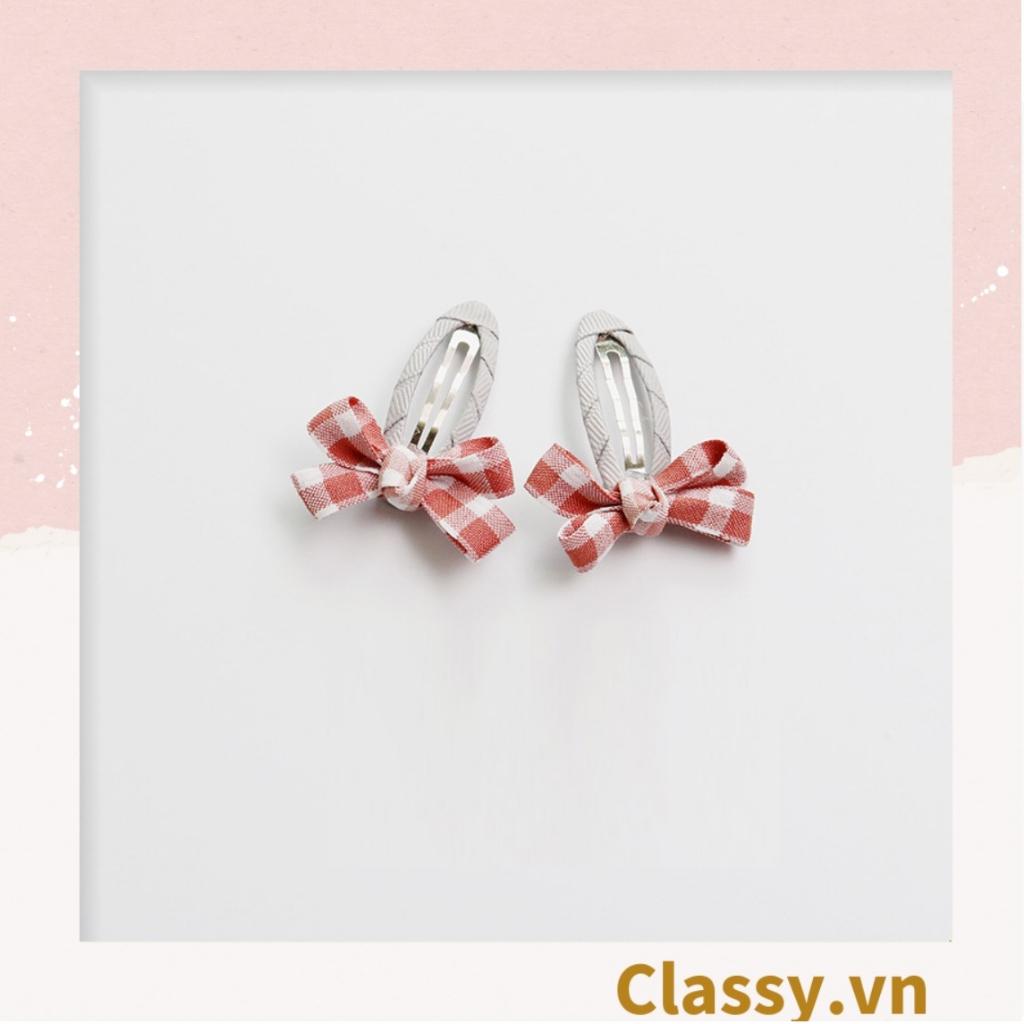 Bộ 02 chiếc Kẹp tóc nơ Classy kẻ sọc nhiều màu phong cách hàn quốc dễ thương PK1017