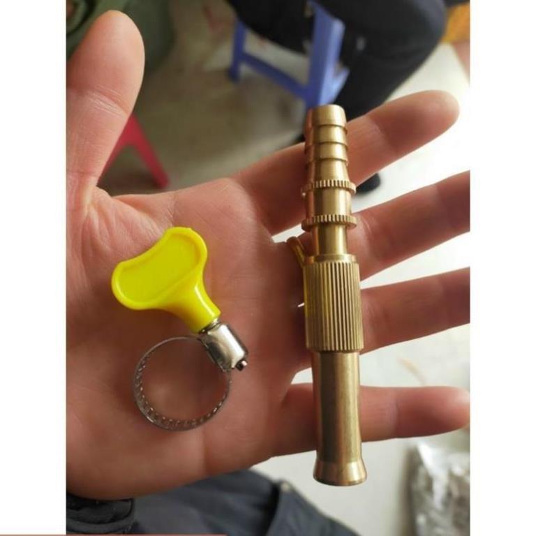 Đầu vòi xịt tăng áp mini bằng đồng phun nước rửa xe, tưới cây tăng áp đa năng có đai siết ống đi kèm 206587 TL
