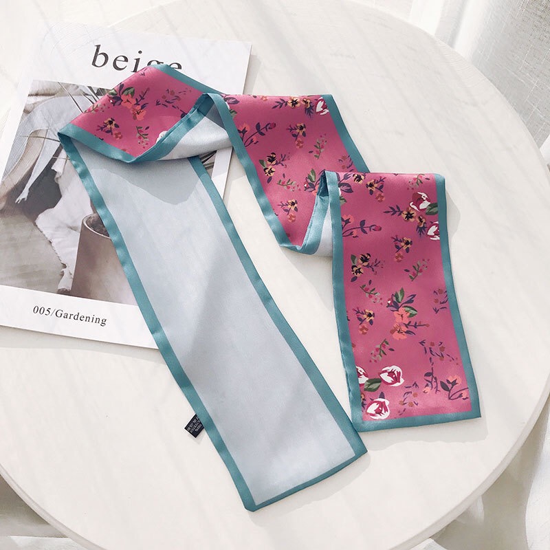 Khăn lụa dài hai mặt hoa nhí Khăn thắt nơ công sở size 9*98cm - Mã LUDA02