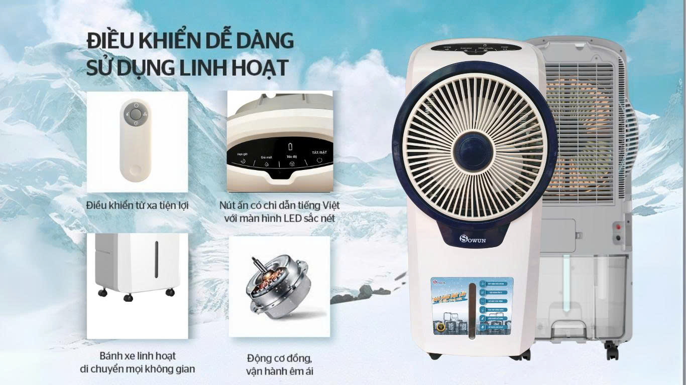 Quạt điều hòa tích điện Sowun SW 805S - Hàng chính hãng