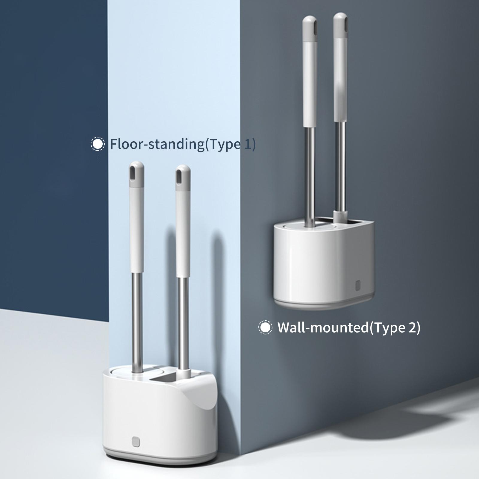 2PCS Toilet Brush and Holder Wall-mounted Soft Bristles Toilet Brush Cleaner No-drilling Bathroom Deep Cleaning