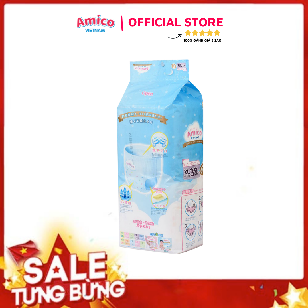 Bỉm - Tã quần Amico size XL 38 + 6 miếng (Cho bé 12- 17kg)