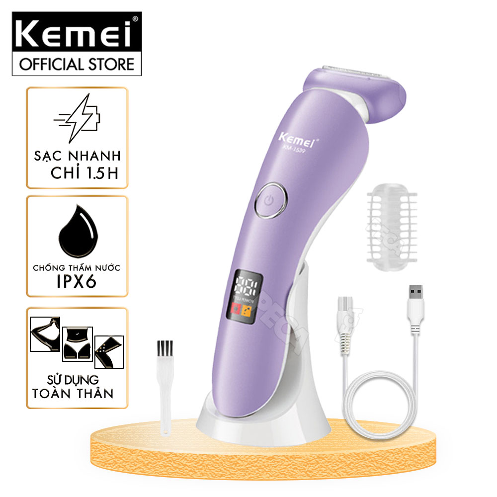 Máy tẩy lông Kemei KM-1539 chuyên dùng cạo lông toàn thân, bikini sử dụng pin sạc tiện lợi - Chính hãng