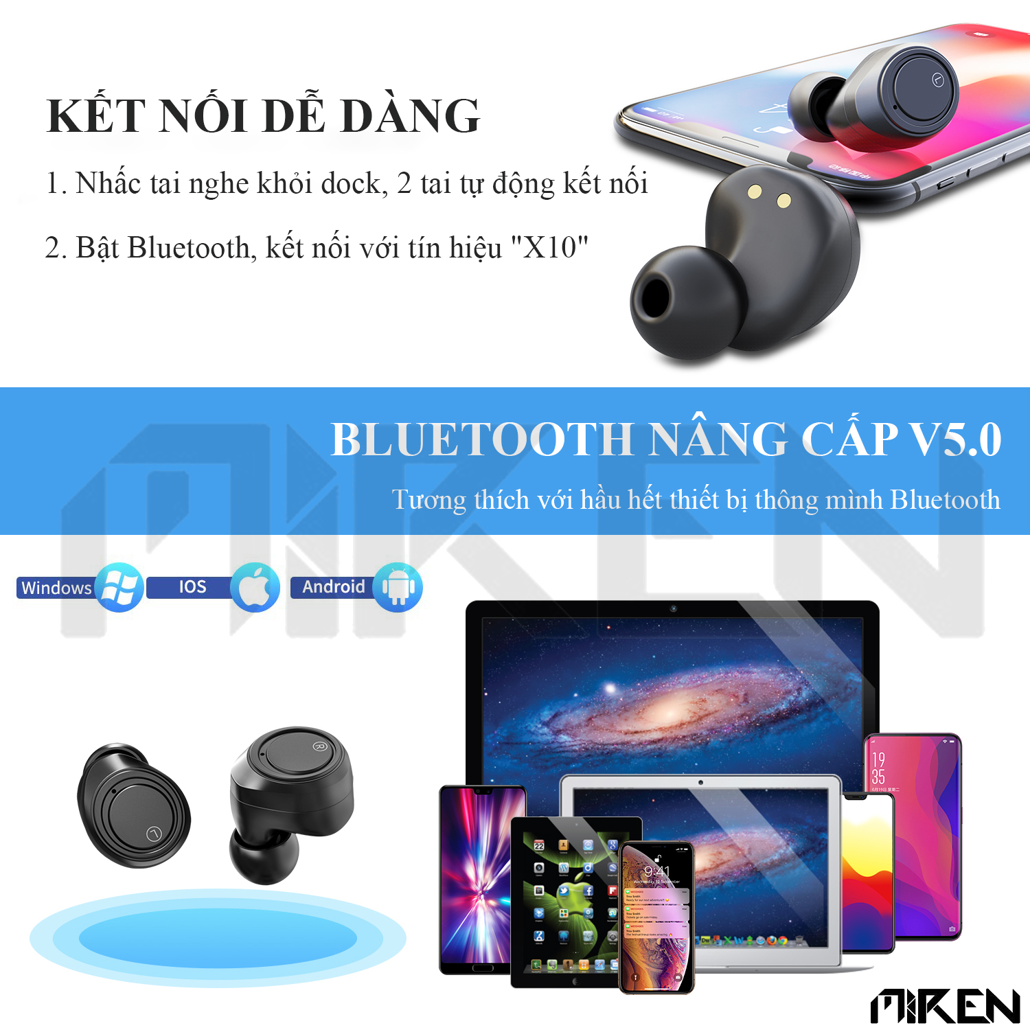 Tai Nghe Bluetooth Không Dây MR--HGD-X10 Nâng Cấp Toàn Diện - Màn Hình Cảm Ứng Led Cổ Điển - Tiêu Thụ Pin Thấp - Kháng Nước  - Hàng Chính Hãng