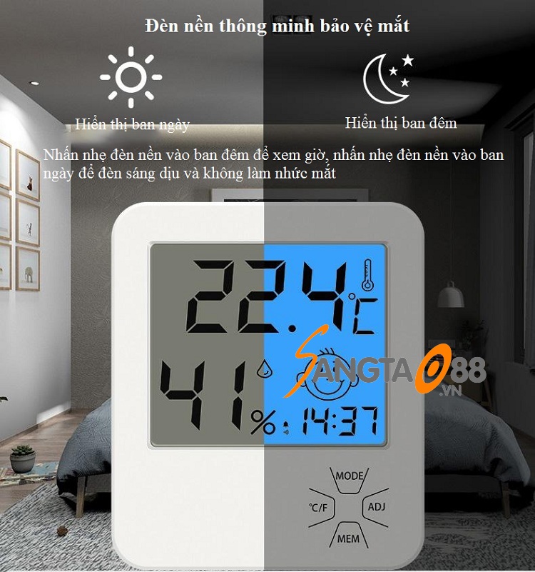 Thiết bị đo nhiệt độ, độ ẩm trong nhà tích hợp đồng hồ xem giờ thông minh LX8111