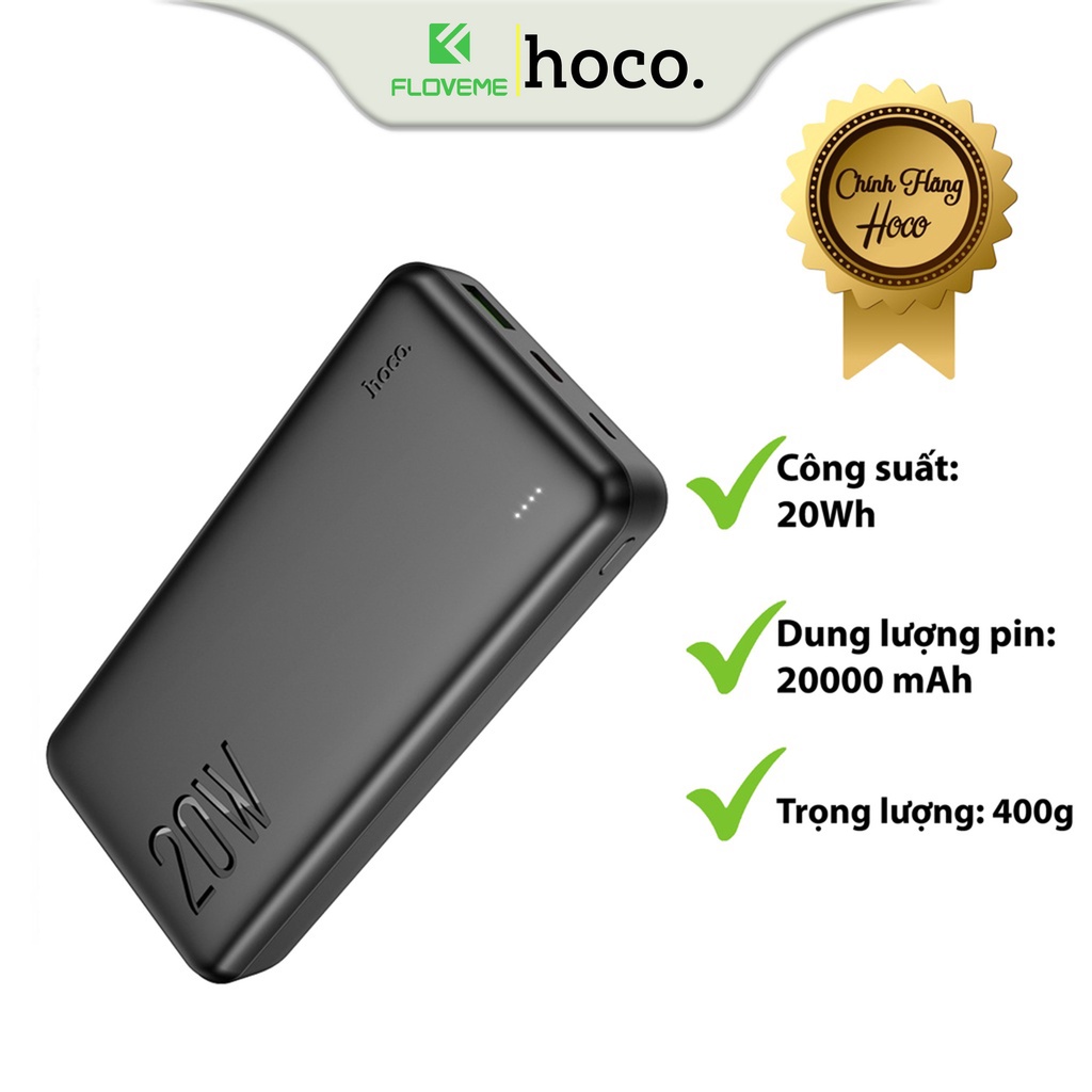 Pin Sạc Dự Phòng Dành Cho Hoco J87A 20000mah, Sạc Nhanh 20W, Pin Lithium Polymer, Nhựa ABS Chống Cháy, Có LED Hiển Thị Nguồn Điện - Hàng Chính Hãng