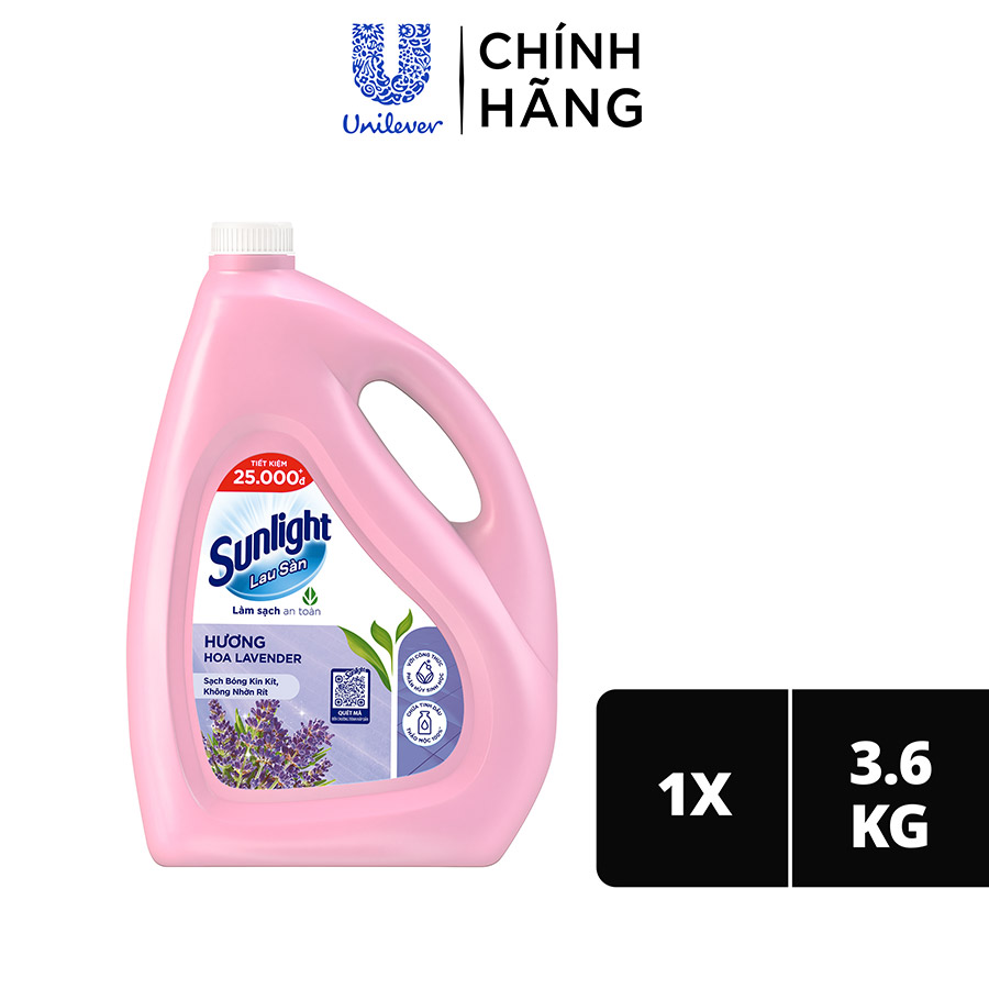 Nước lau sàn Sunlight Hoa Lavender Chai 3.6kg | Tinh dầu Thảo mộc 100% | Hương thơm tinh tế