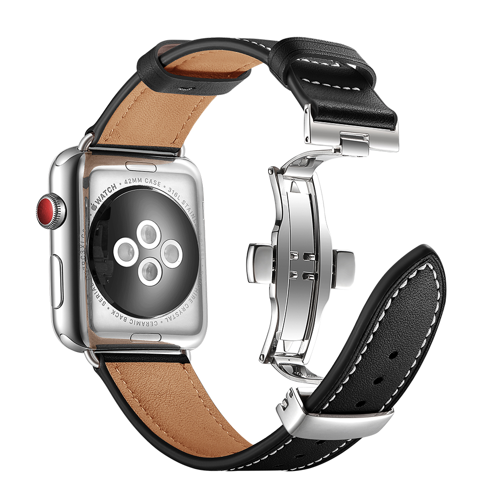 Dây Da Khóa Bướm cho Apple Watch Series 4/5/6/7/8/9/10/11/SE2,3 & Apple Watch Ultra 1/2/3 Size 40/41/42mm & 44/45/46/49mm - Hàng Chính Hãng