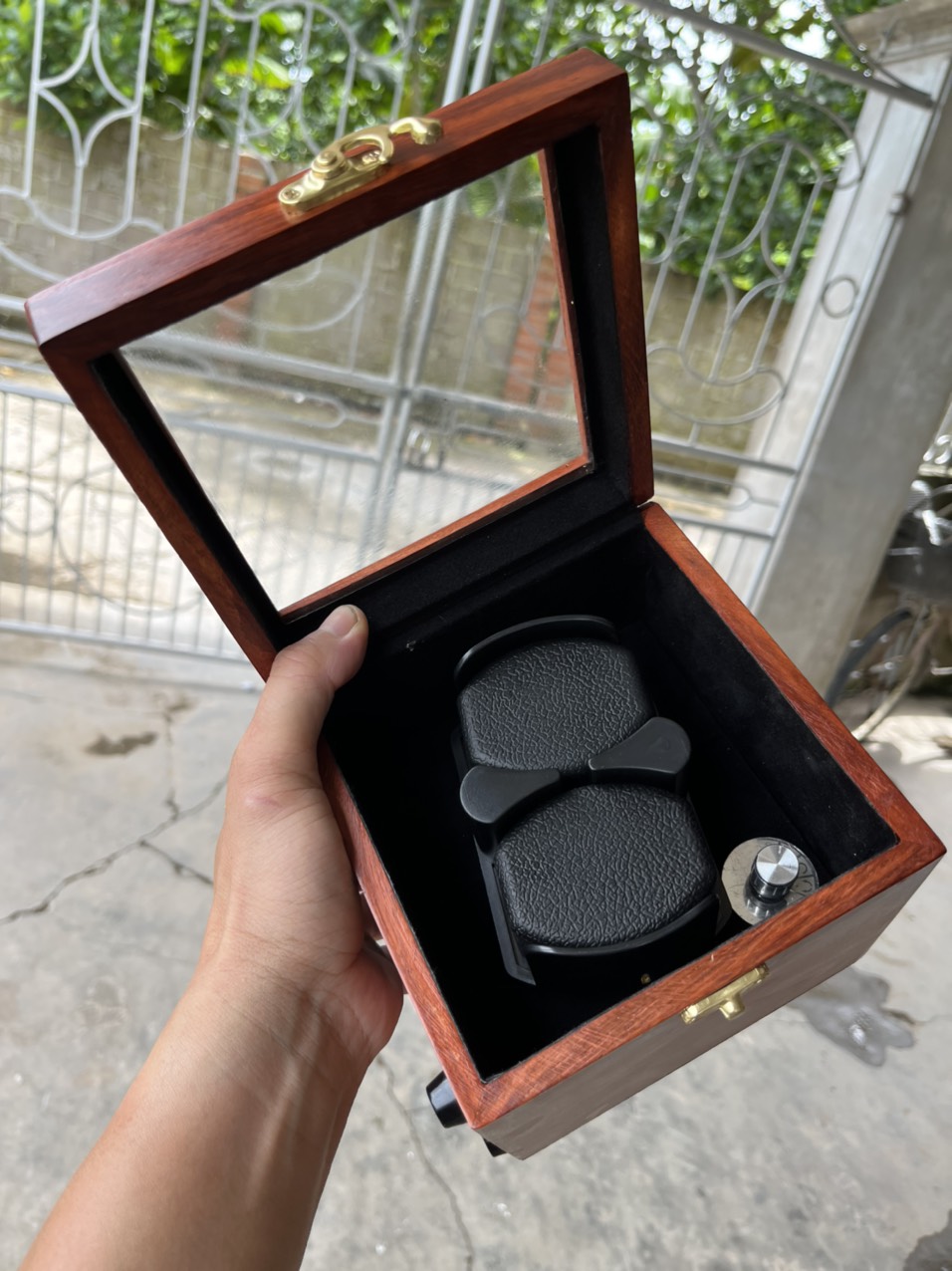 Gỗ Gõ Đỏ,Hộp 2 đồng hồ, 5 chế độ xoay, Made in Việt Nam Hộp xoay,Hộp Lắc, Hộp tích cót đồng hồ cơ Winder Watch