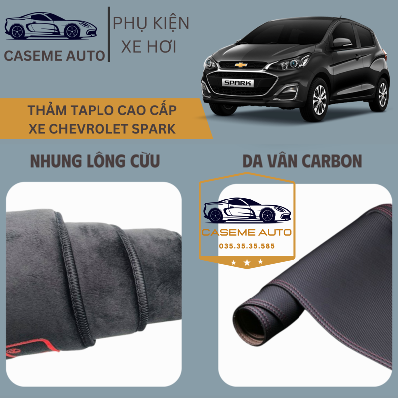 [CHEVROLET SPARK] Thảm Taplo 3 Lớp Dành Cho Xe CHEVROLET SPARK, Nhung Lông Cừu Và Da Vân Carbon Cao Cấp - Hàng Chính Hãng