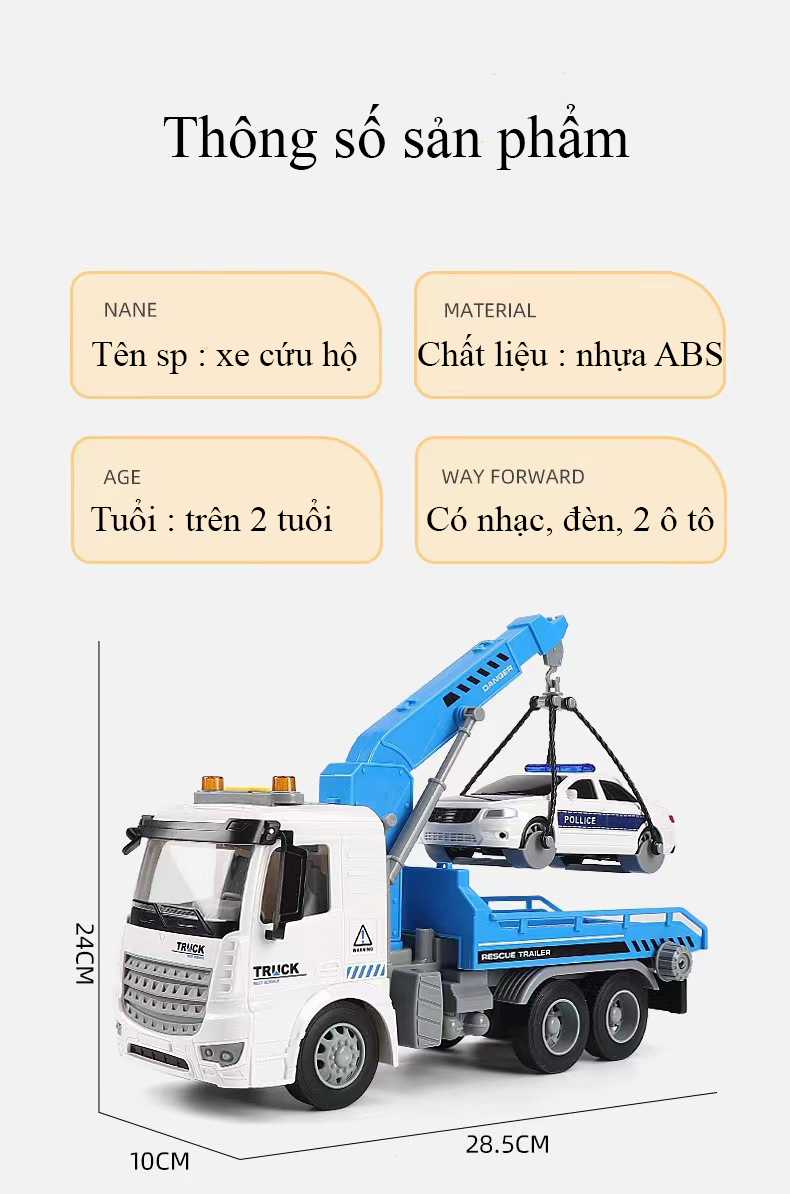 Đồ chơi xe cứu hộ ô tô KAVY PF0754 có rơ móc xoay chuyển kèm nhạc và đèn chạy đà