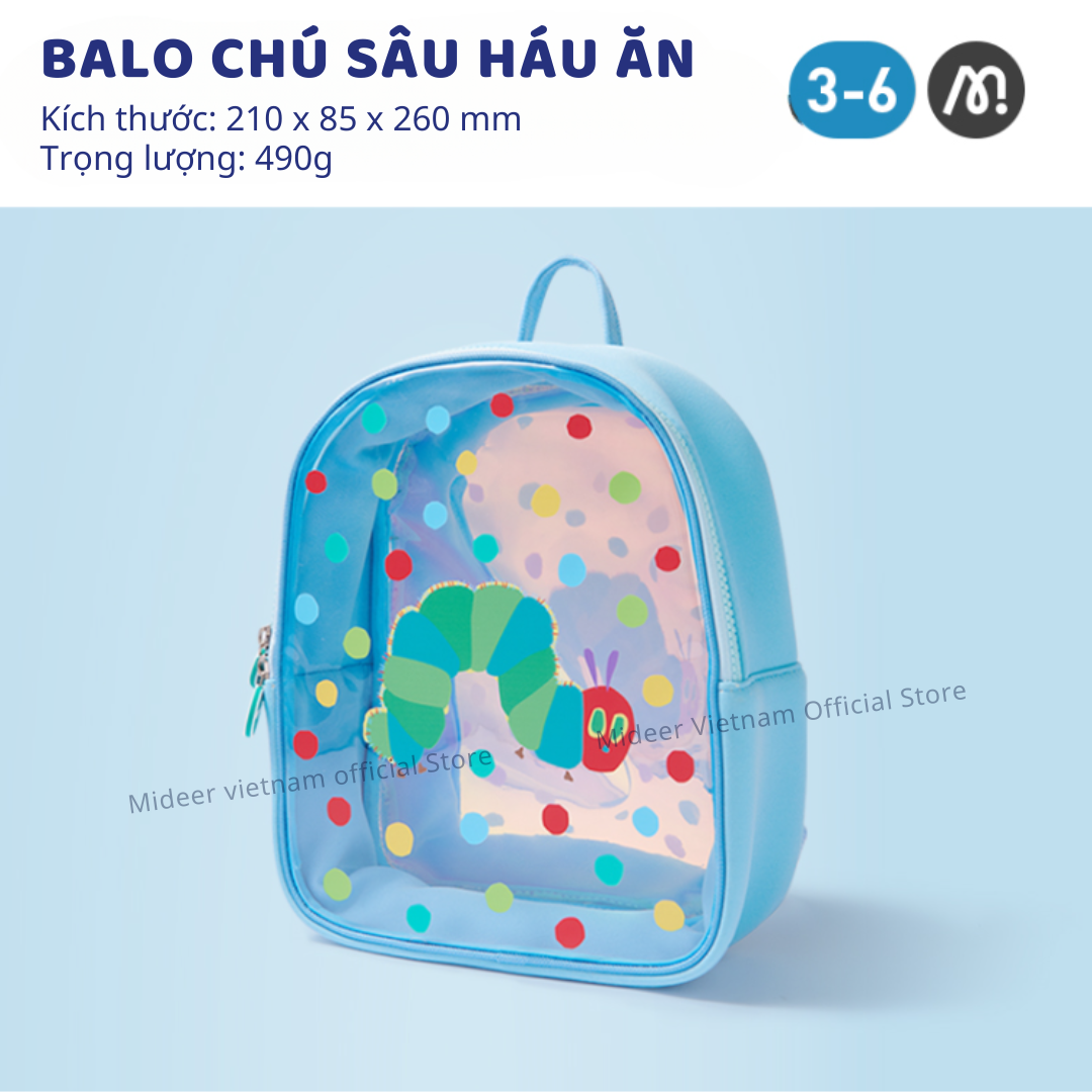Balo cho bé mầm non hình chú sâu háu ăn, cặp trong suốt Kids backpack Very Hungry Caterpillar