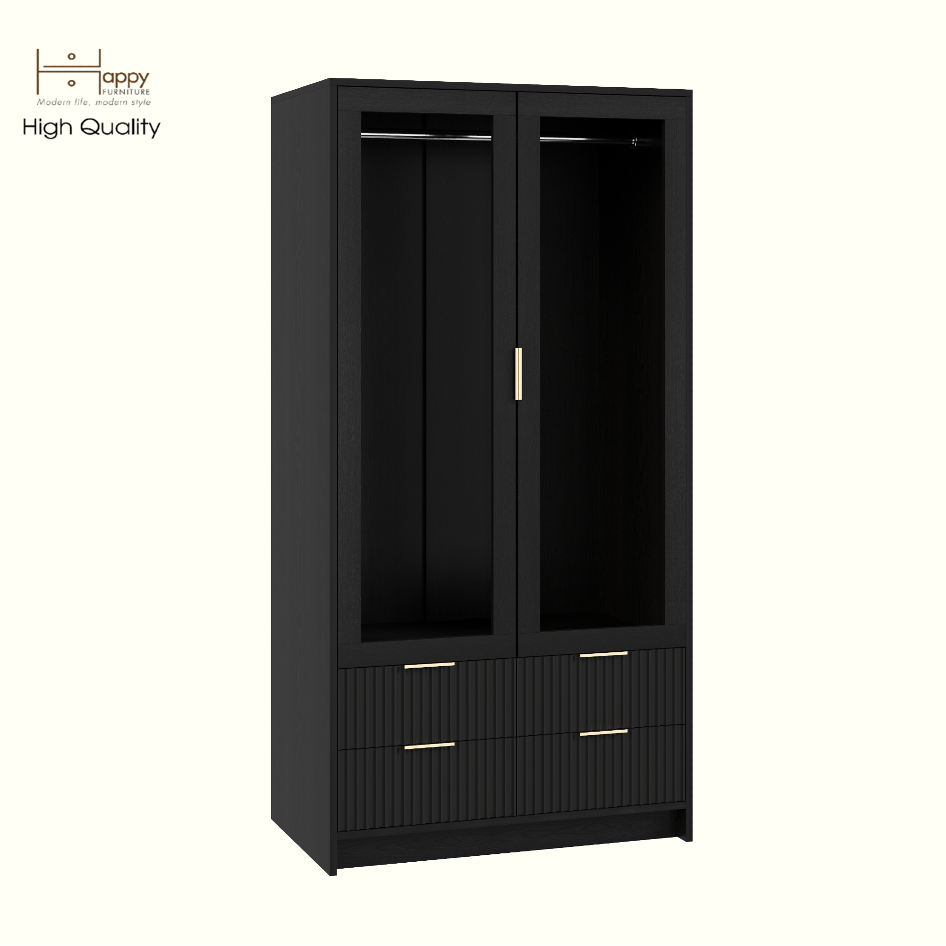 HAPPY FURNITURE , Tủ quần áo 2 cửa kính 4 ngăn kéo - NAMI, TCM_219 , 90cm x 54cm x 180cm DxRxC