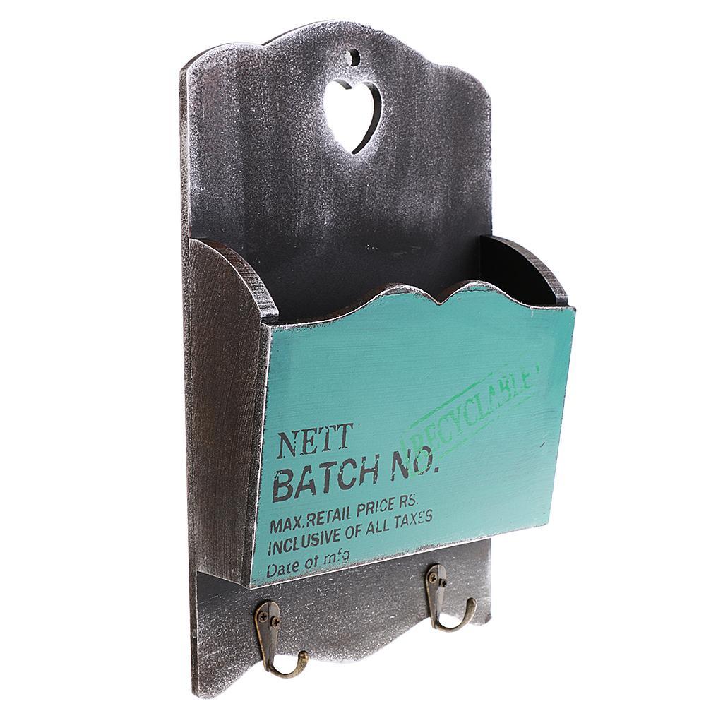 2X Wood Wall Mounted Mail Letter Organizer Key Rack Organizer Storage Holder