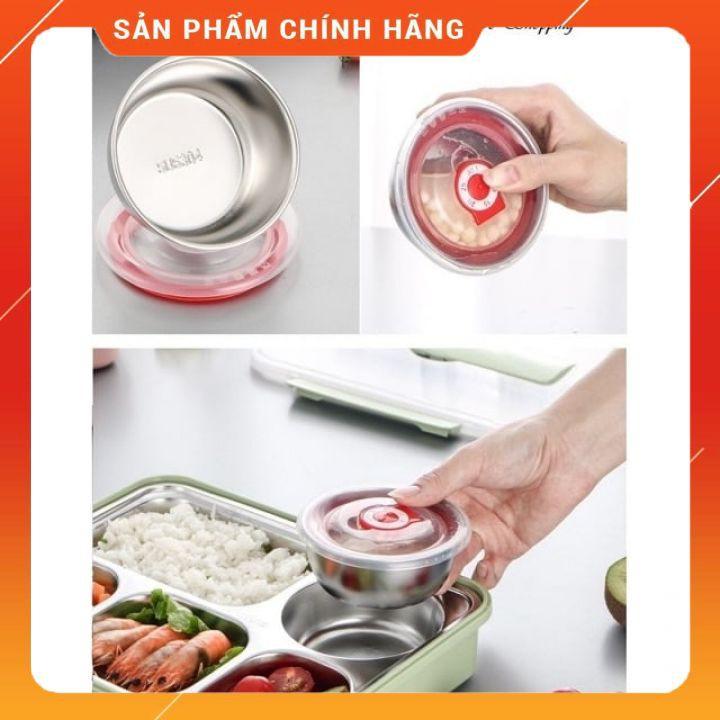 Hộp cơm 5 ngăn inox 304 Có Nắp Đậy tặng kèm bộ muỗng đũa inox siêu tiện lợi