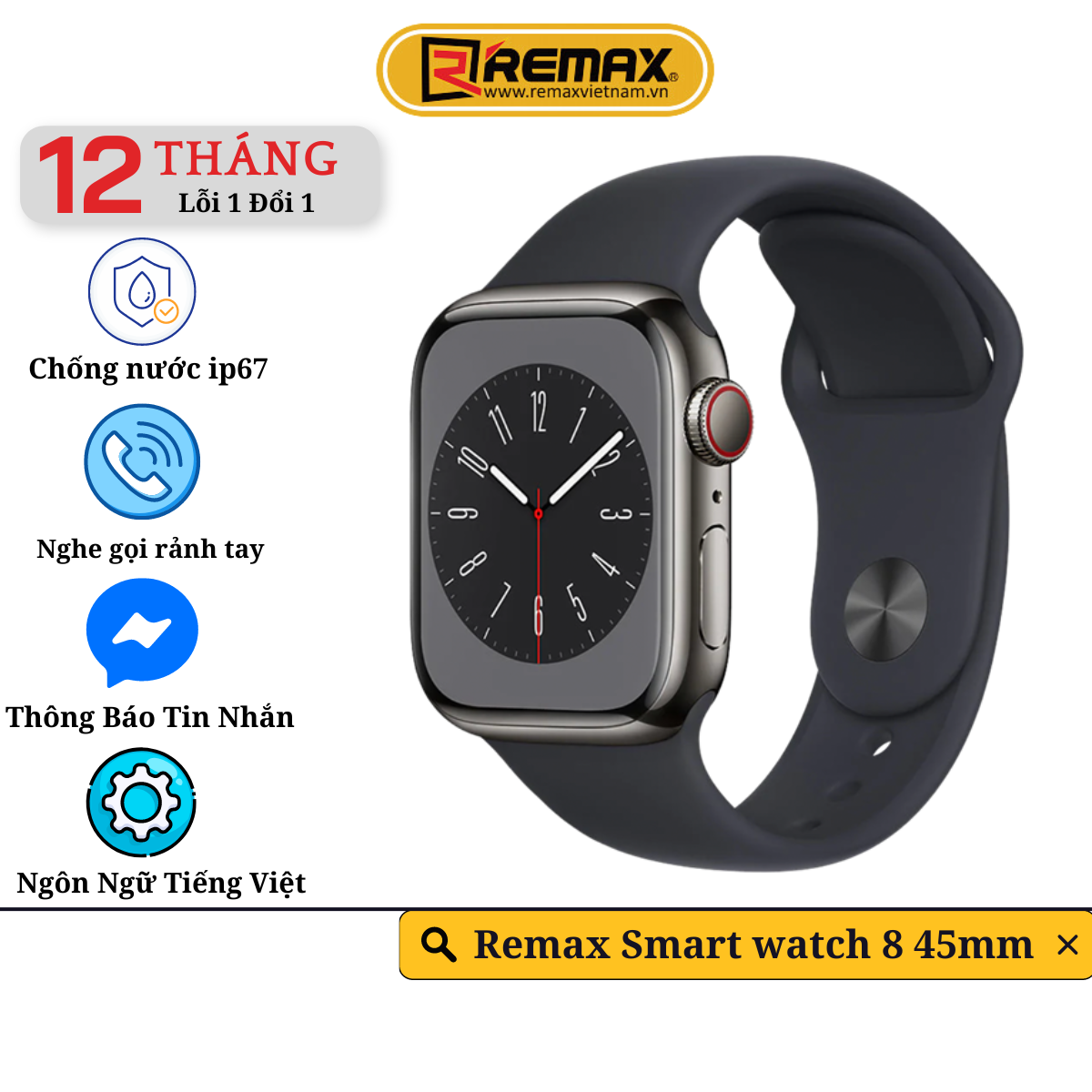 Đồng Hồ Thông Minh Remax Smart Watch 8 45mm - Đầy Đủ Tính Năng Theo Dõi Sức Khỏe, Thể Dục, Nghe Gọi - Hàng Chính Hãng Remax Bảo Hành 12 Tháng  1 Đổi 1