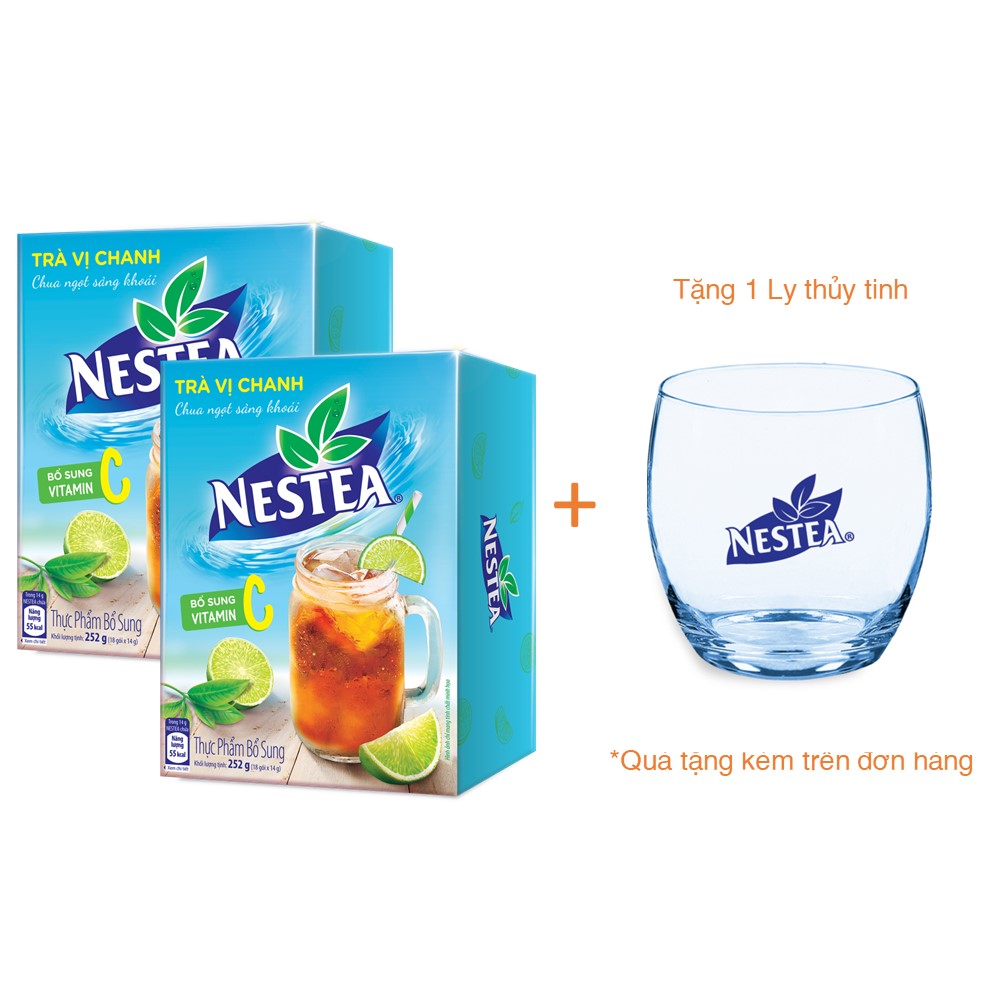 Combo 2 hộp trà chanh Nestea hộp 252g (18 gói x 14g) - [Tặng 1 ly thủy tinh]