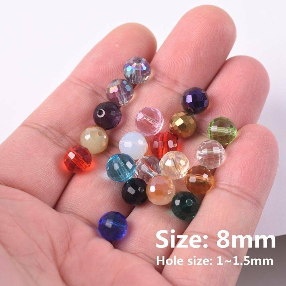 Set 72 Hạt Pha Lê Thủy Tinh Tròn 8mm 96 Mặt Làm Đồ Thủ Công