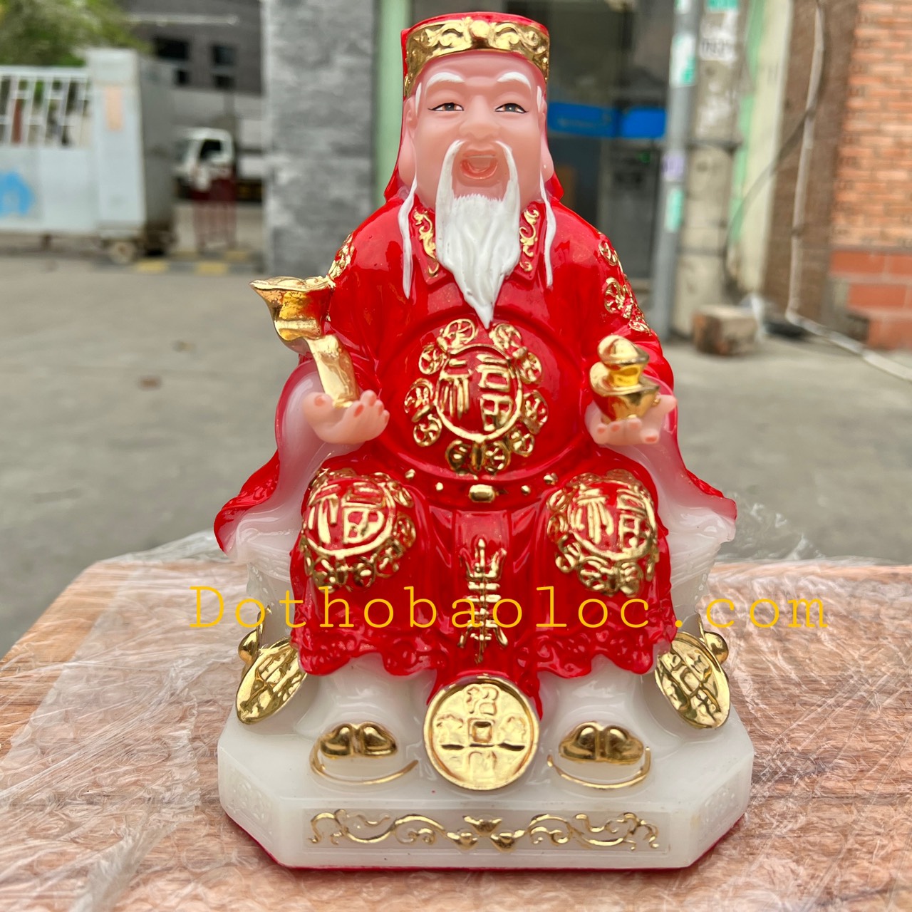 Tượng Thần Tài Thổ Địa đá cao cấp nhập khẩu Đài Loan cao 19cm – Đỏ