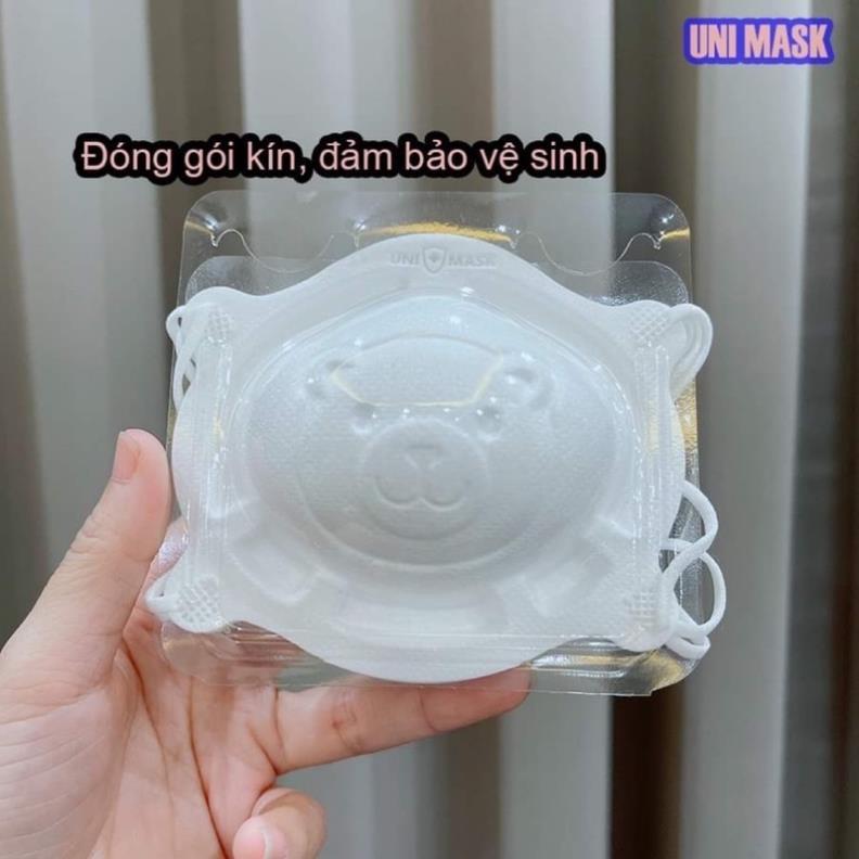 Hộp 3 khẩu trang gấu Uni Mask cho bé 6 tháng - 3 tuổi (có nút chỉnh dây đeo)