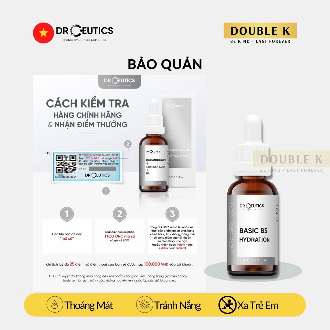 DrCeutics Basic B5 Hydration - Serum Làm Dịu Tăng Cường Độ Ẩm Cho Da Dầu Mụn - Double K