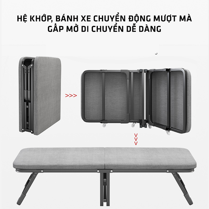 Giường Gấp Văn Phòng Có Bánh Xe, Giường Ngủ Gấp Xếp Gọn Thông Minh Khung Thép Chắc Chắn