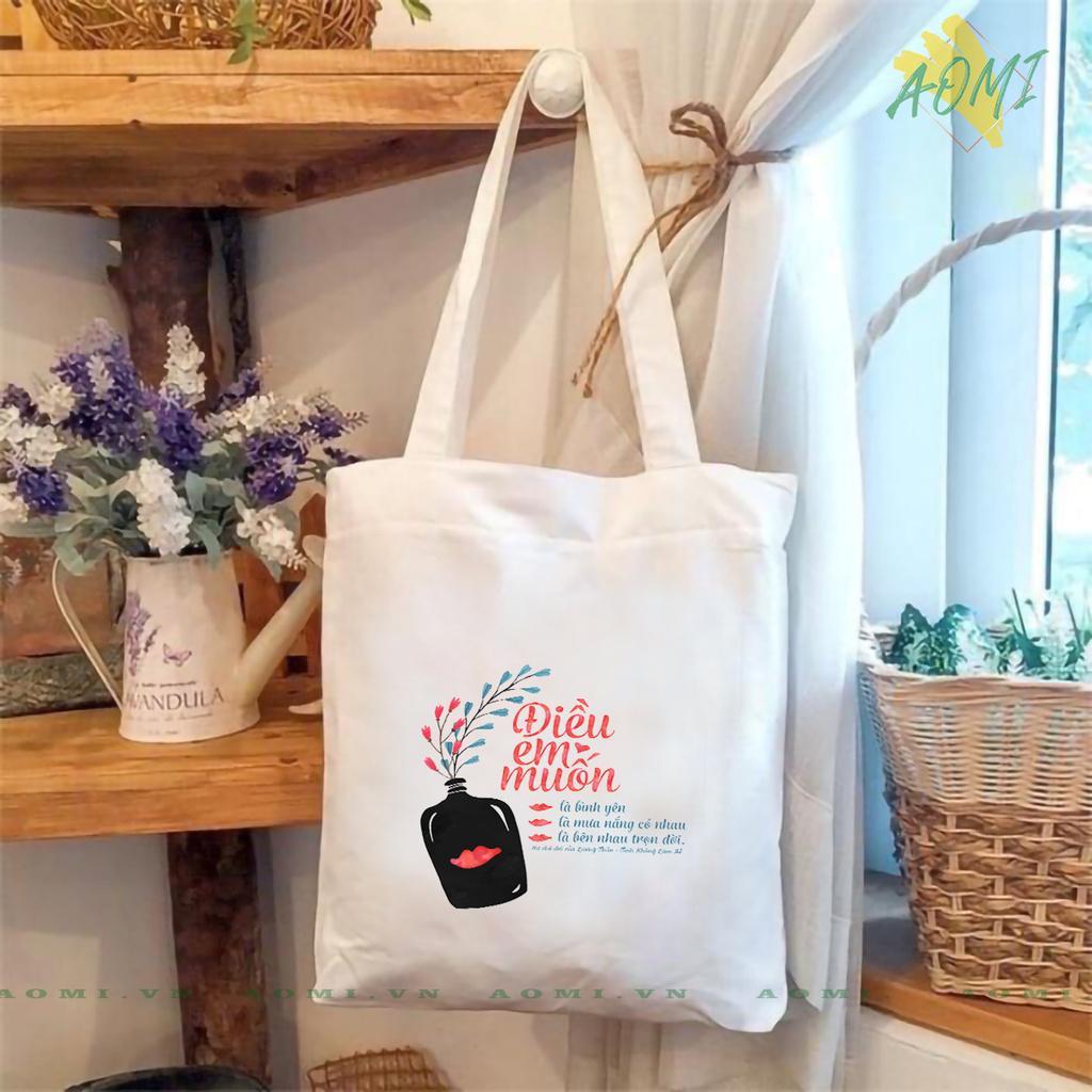 TÚI VẢI ĐEO VAI TOTE CANVAS BAG CÓ KHÓA KÉO SIZE LỚN 33x38cm DIEU EM MUON TCUTE XINH ĐẸP TIỆN ÍCH DẠO PHỐ DU LỊCH