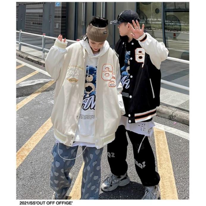 ÁO KHOÁC DÙ BOMBER 2 LỚP THÊU HOẠ TIẾT KIỂU BÓNG CHÀY FORM RỘNG UNISEX NAM NỮ,ÁO CARDIGAN VIỀN PHỐI MÀU CỰC ĐẸP