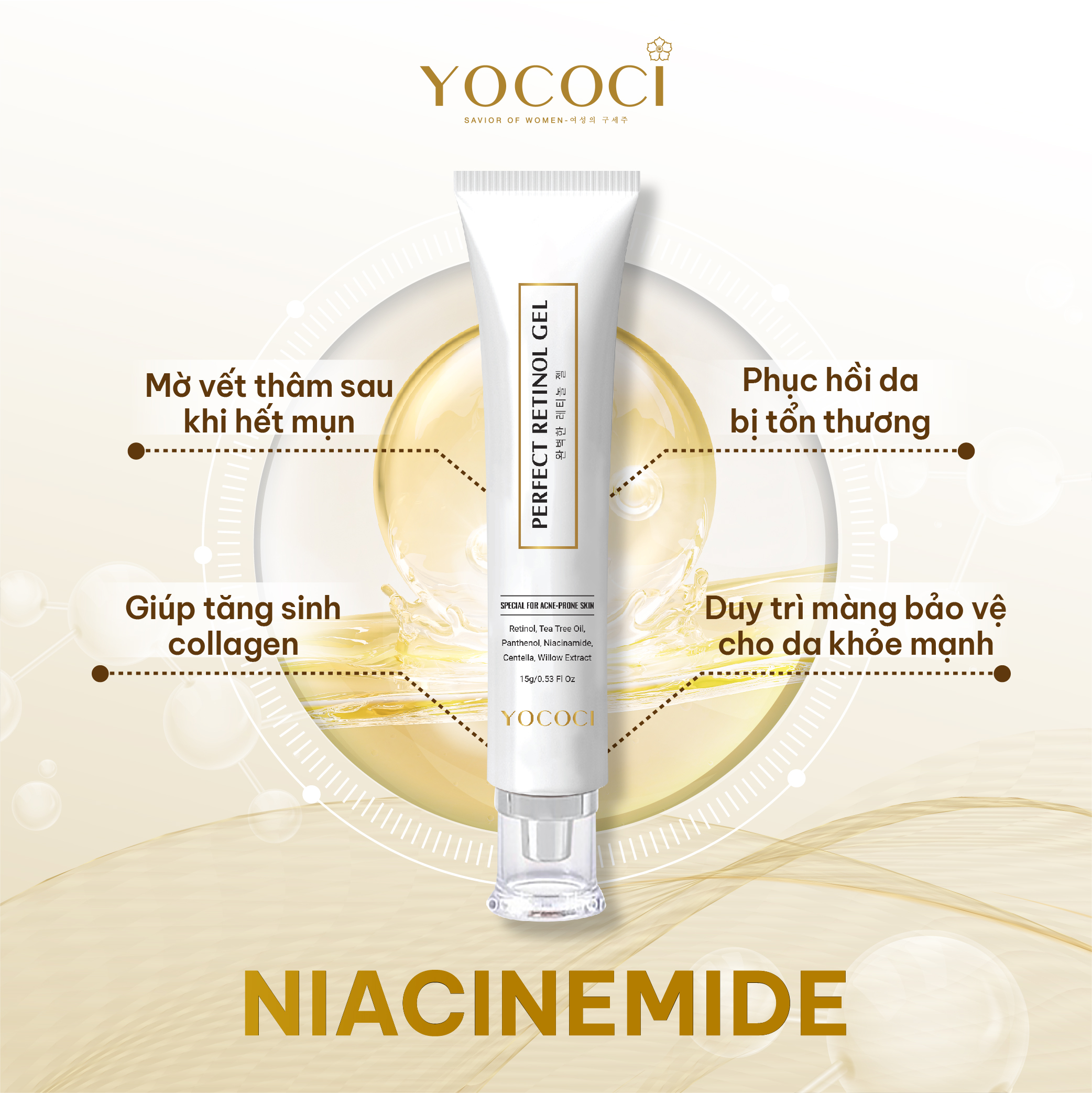 Gel Chấm Mụn Giúp Giảm Viêm Ngừa Mụn Mờ Thâm YOCOCI Perfect Retinol Gel 15G