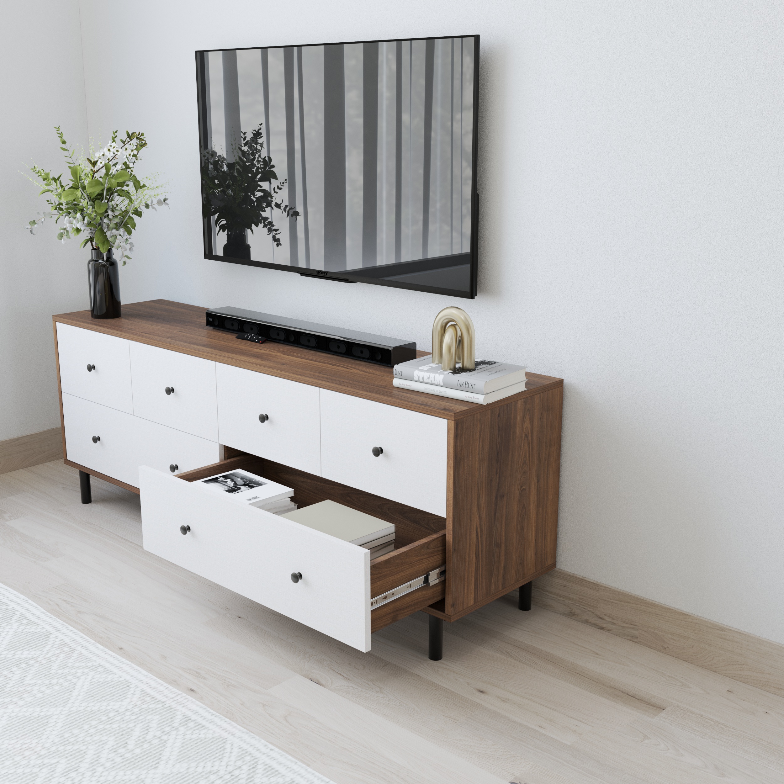 HAPPY FURNITURE , Tủ lưu trữ 6 ngăn kéo - LIVIK, THK_277 , 160cm x 40cm x 60cm DxRxC