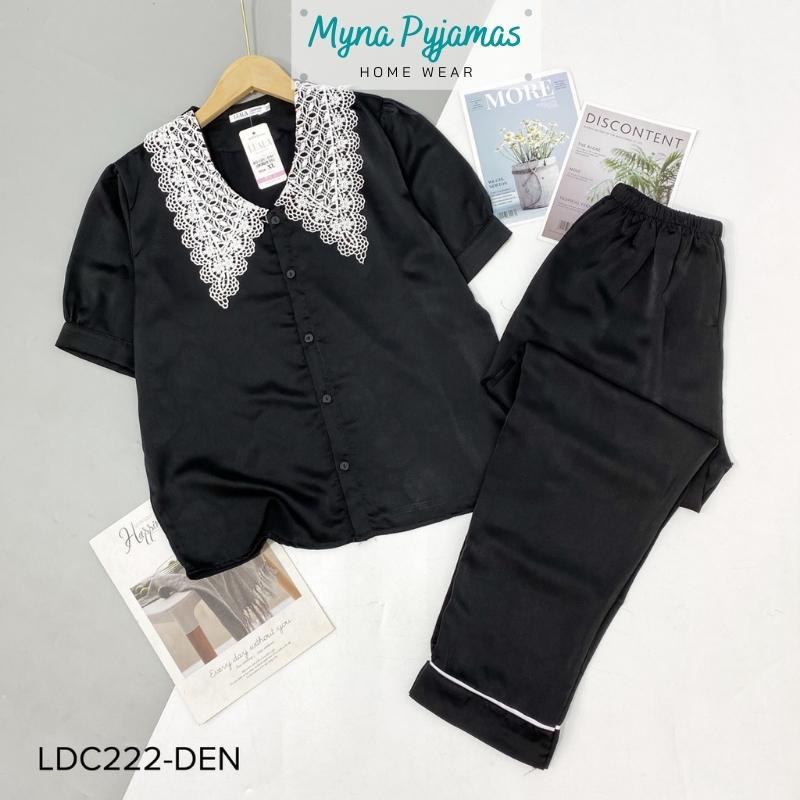 Bộ mặc nhà lụa ren cao cấp tay ngắn quần dài - MYNA PYJAMAS