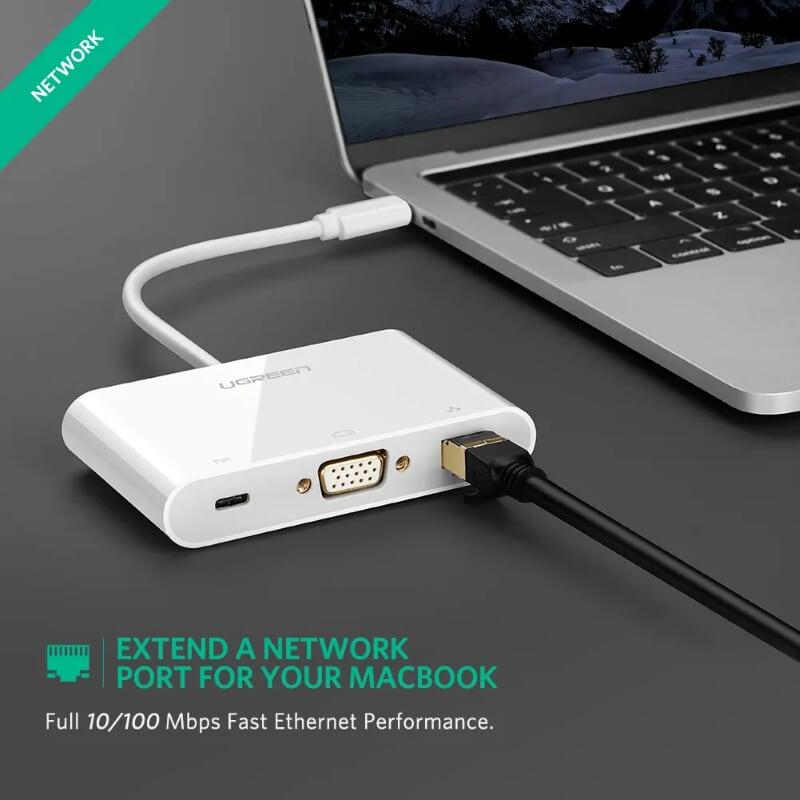 Ugreen UG30439US182TK Bộ chuyển đổi TYPE C sang USB 3.0 + USB 2.0 + VGA + LAN + hỗ trợ nguồn TYPE C - HÀNG CHÍNH HÃNG