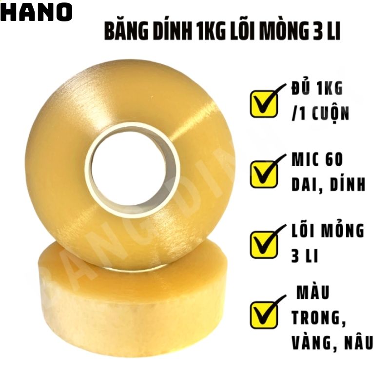 Băng dính băng keo đóng hàng chắc chắn 1kg/cuộn màu vàng chanh